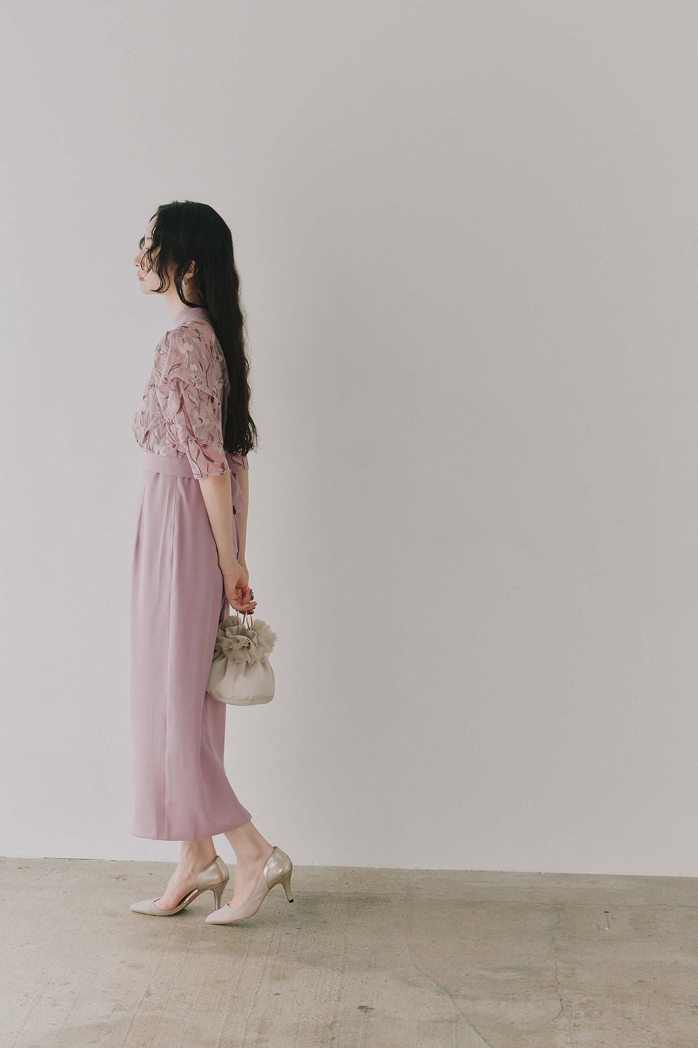 kaene 刺繍レースコンビネーションドレス / 101102 | モデル身長164cm 着用サイズS