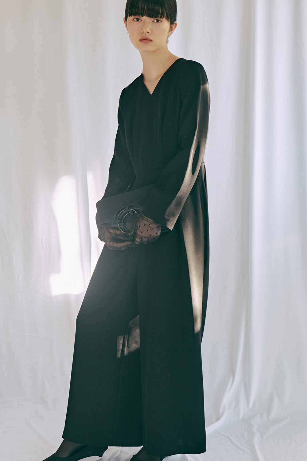 kaene カーブネックオールインワン / 100900 | モデル身長165cm 着用サイズ36