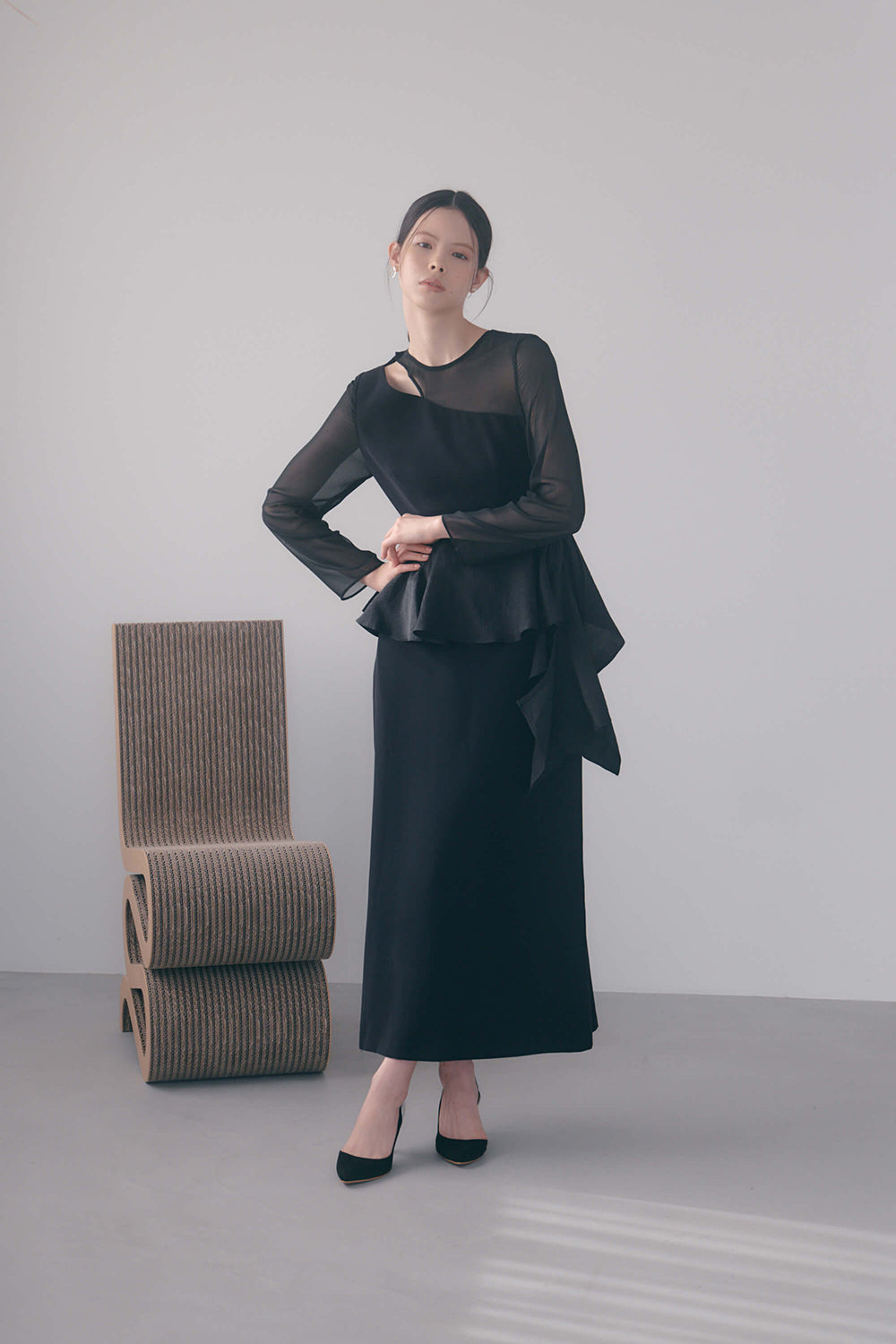 kaene セットショール3way切替ドレス / 100936 | モデル身長170cm 着用サイズ38