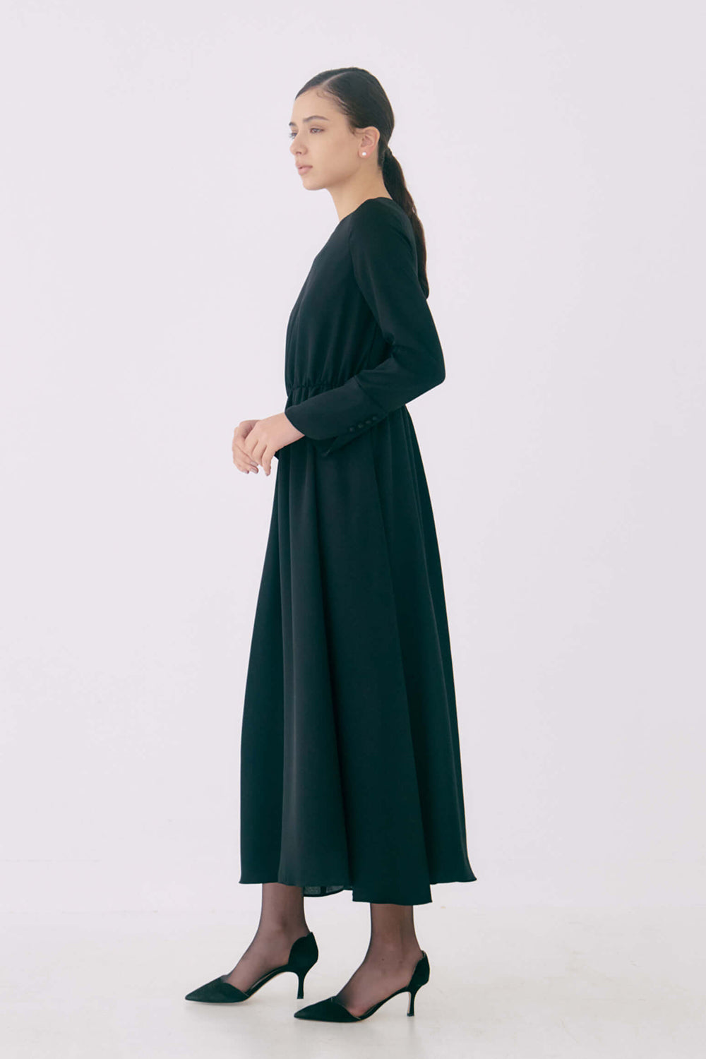 kaene フォーマルシフォンワンピース / 100957 | モデル身長170cm 着用サイズ36