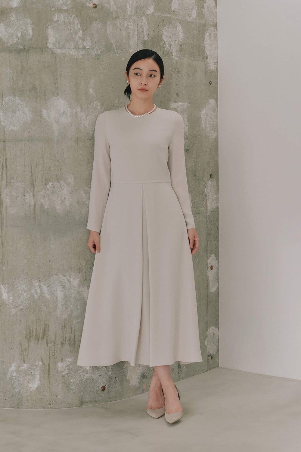 kaene シフォン合わせロングワンピース / 100647 | モデル身長162cm 着用サイズ38