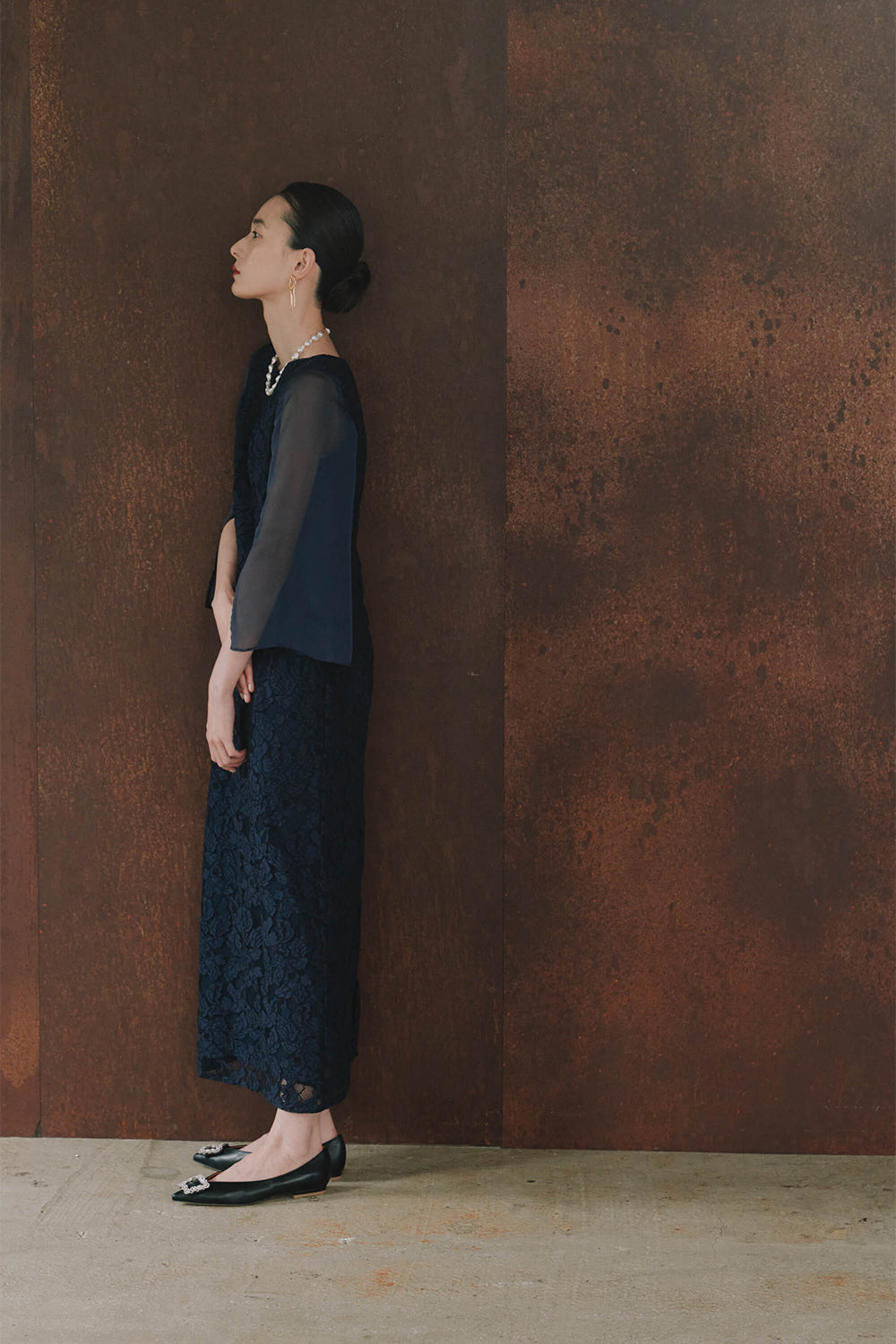 kaene フルラレースフレアースリーブドレス / 101148 | モデル身長172cm M(38)