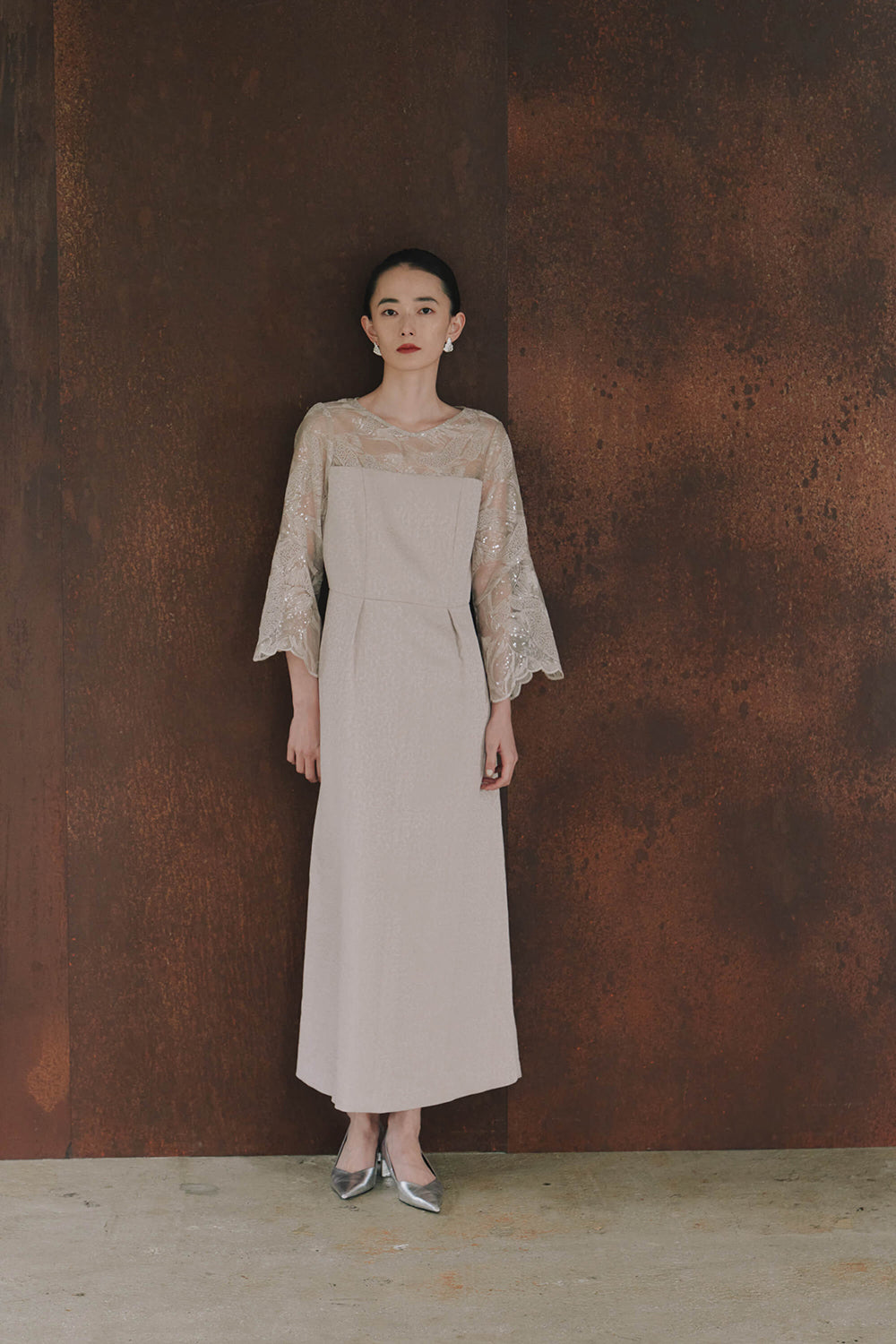 kaene ブリエレースジャカードコンビドレス / 101121 | モデル身長172cm 着用サイズM(38)