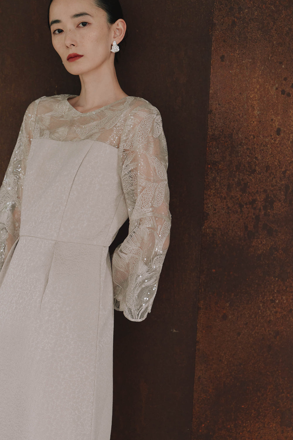 kaene ブリエレースジャカードコンビドレス / 101121 | モデル身長172cm 着用サイズM(38)