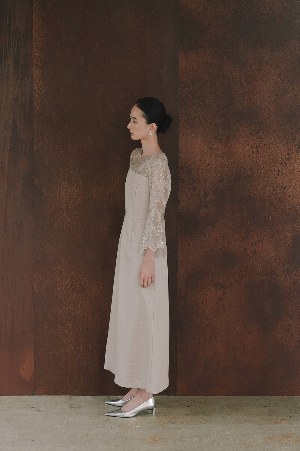 kaene ブリエレースジャカードコンビドレス / 101121 | モデル身長172cm 着用サイズM(38)