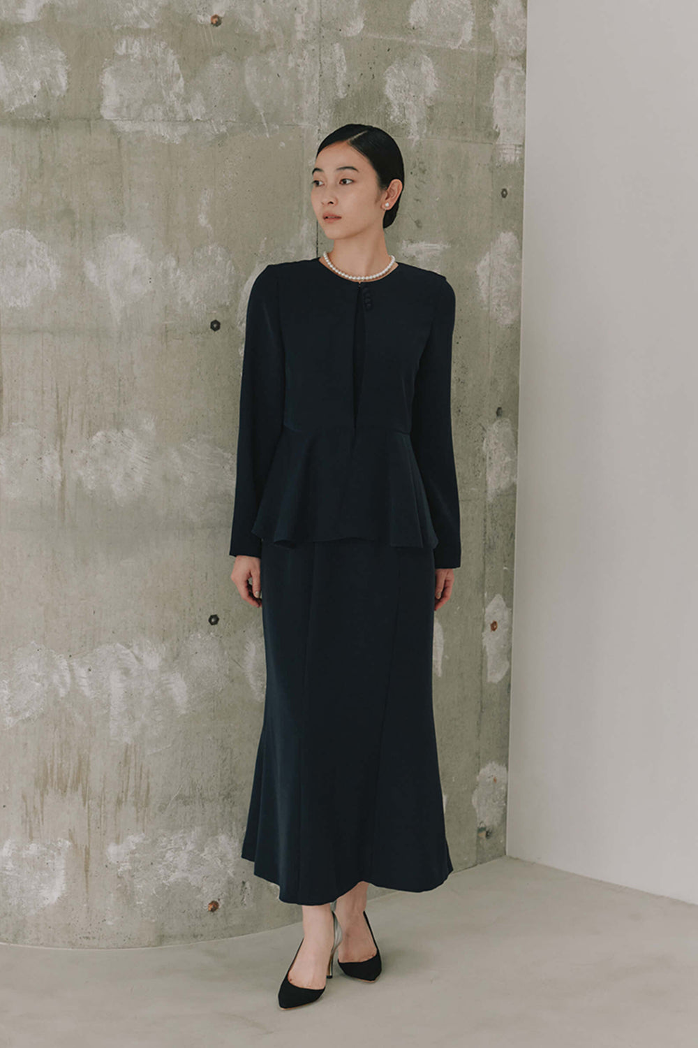 kaene フレアジャケットセットワンピース / 101057 | モデル身長162cm 着用サイズ38 ※navy着用