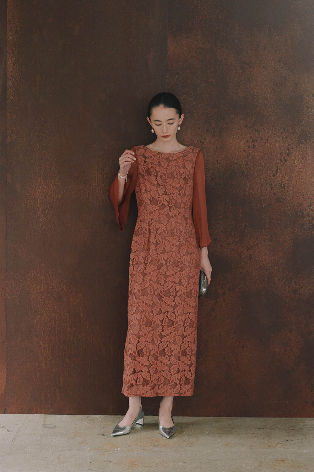 kaene フルラレースフレアースリーブドレス / 101148 | モデル身長172cm L(40)