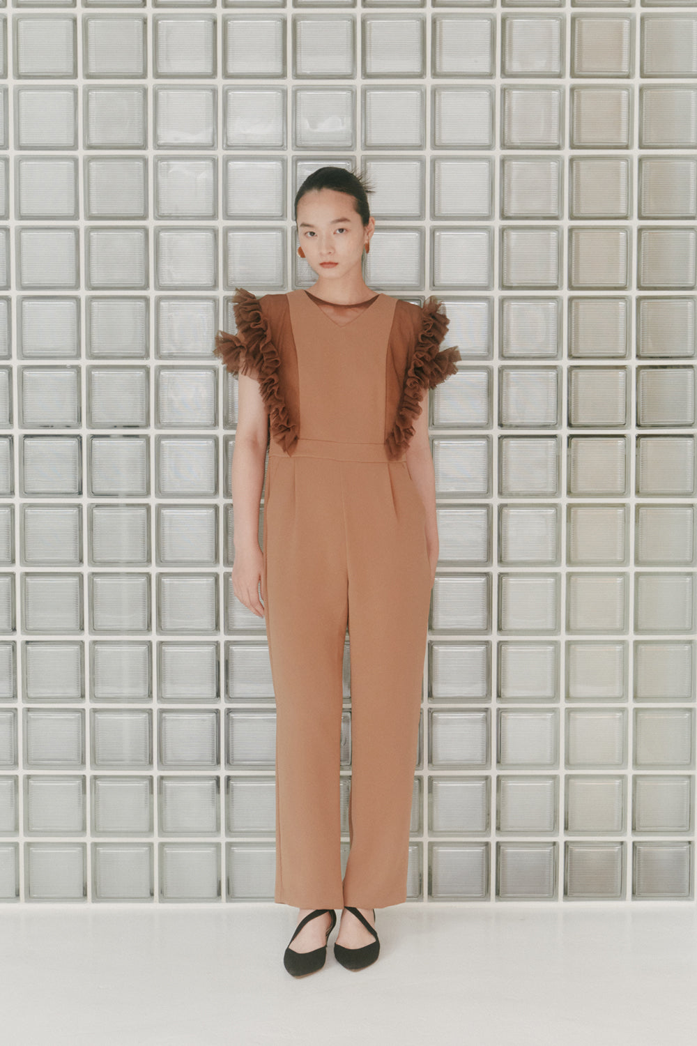 kaene チュールフリルパンツドレス / 100997 | モデル身長163cm 着用サイズ36