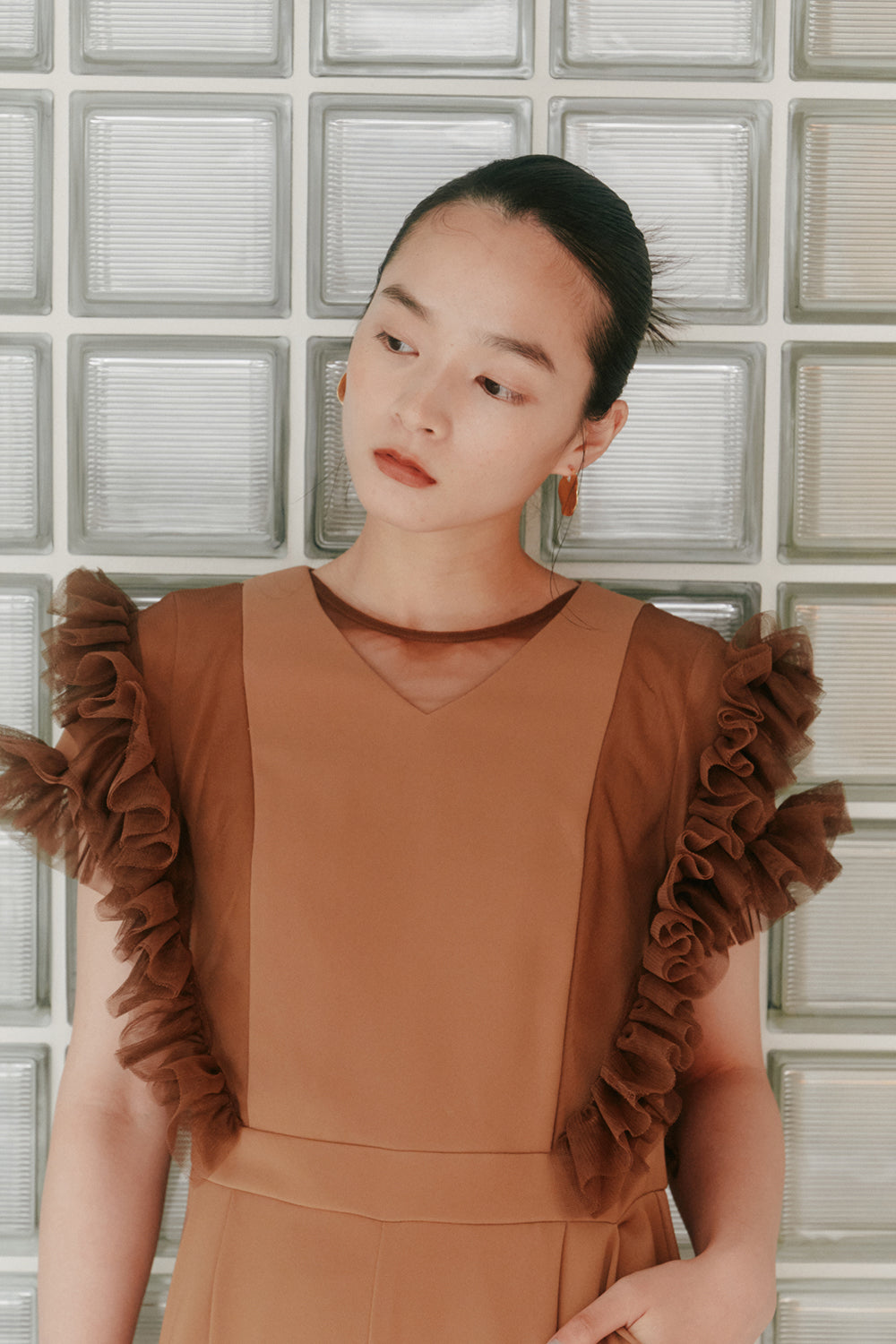 kaene チュールフリルパンツドレス / 100997 | モデル身長163cm 着用サイズ36