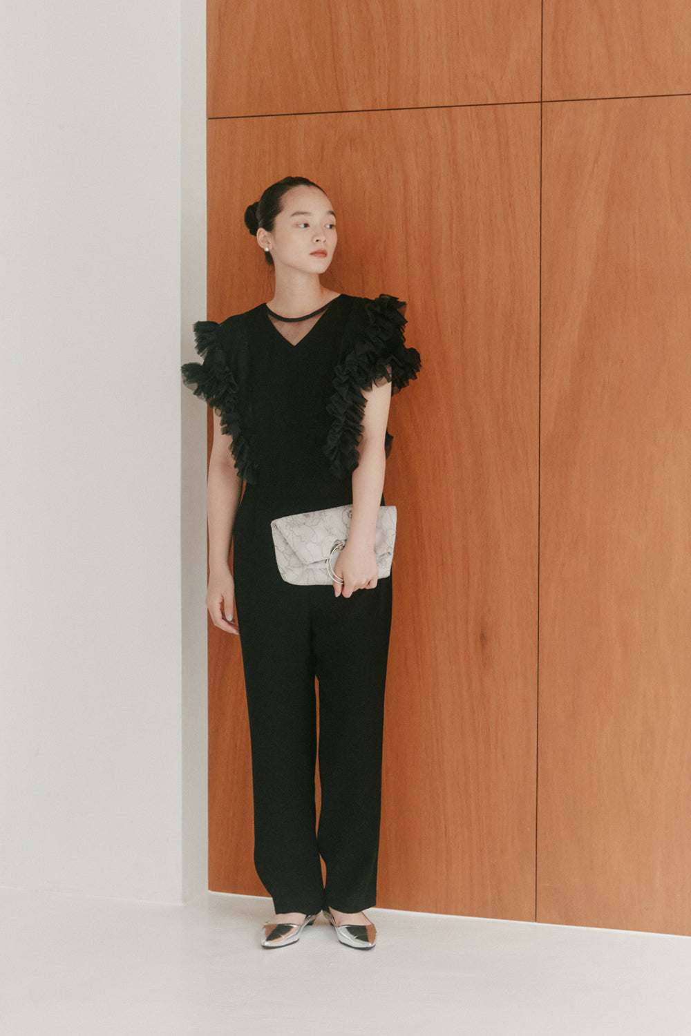 kaene チュールフリルパンツドレス / 100997 | モデル身長163cm 着用サイズ38