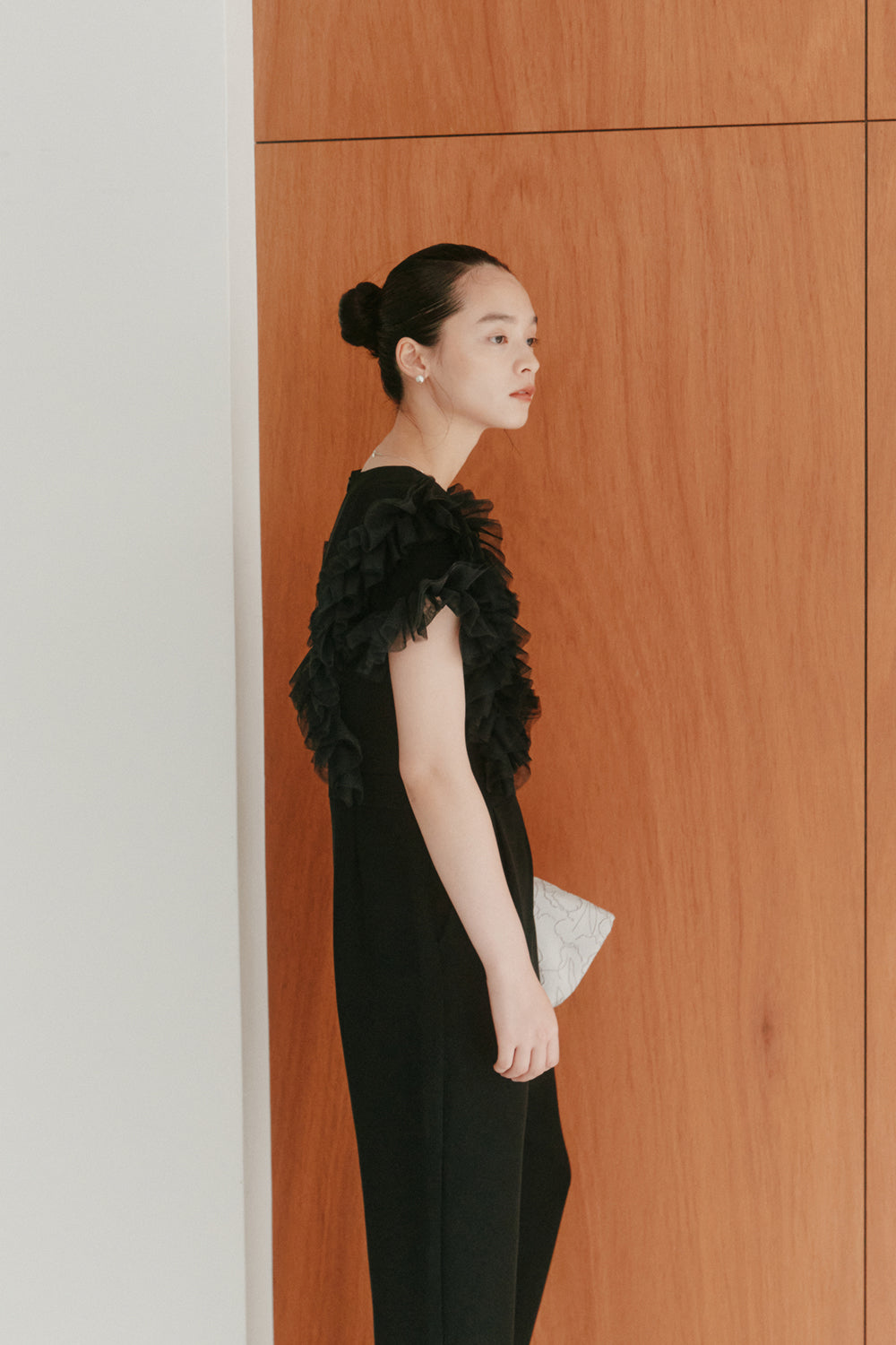 kaene チュールフリルパンツドレス / 100997 | モデル身長163cm 着用サイズ38