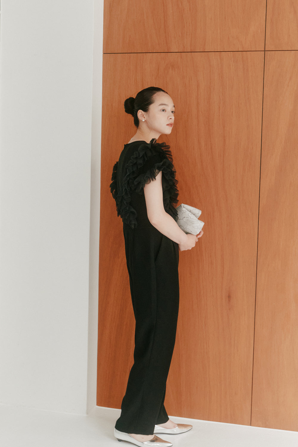 kaene チュールフリルパンツドレス / 100997 | モデル身長163cm 着用サイズ38