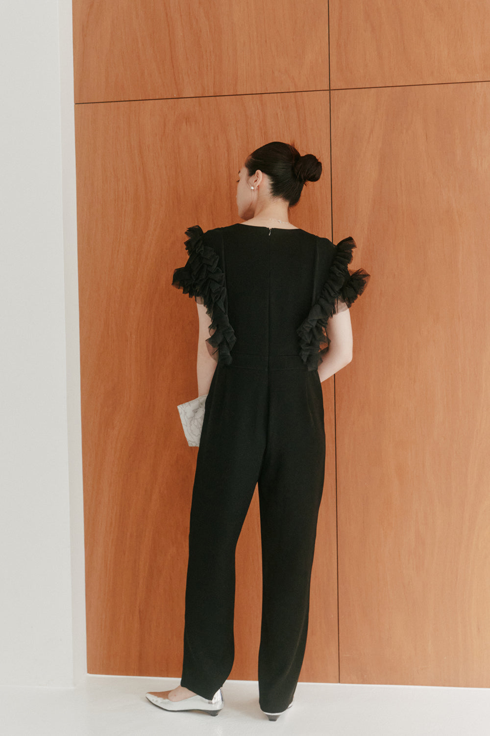 kaene チュールフリルパンツドレス / 100997 | モデル身長163cm 着用サイズ38