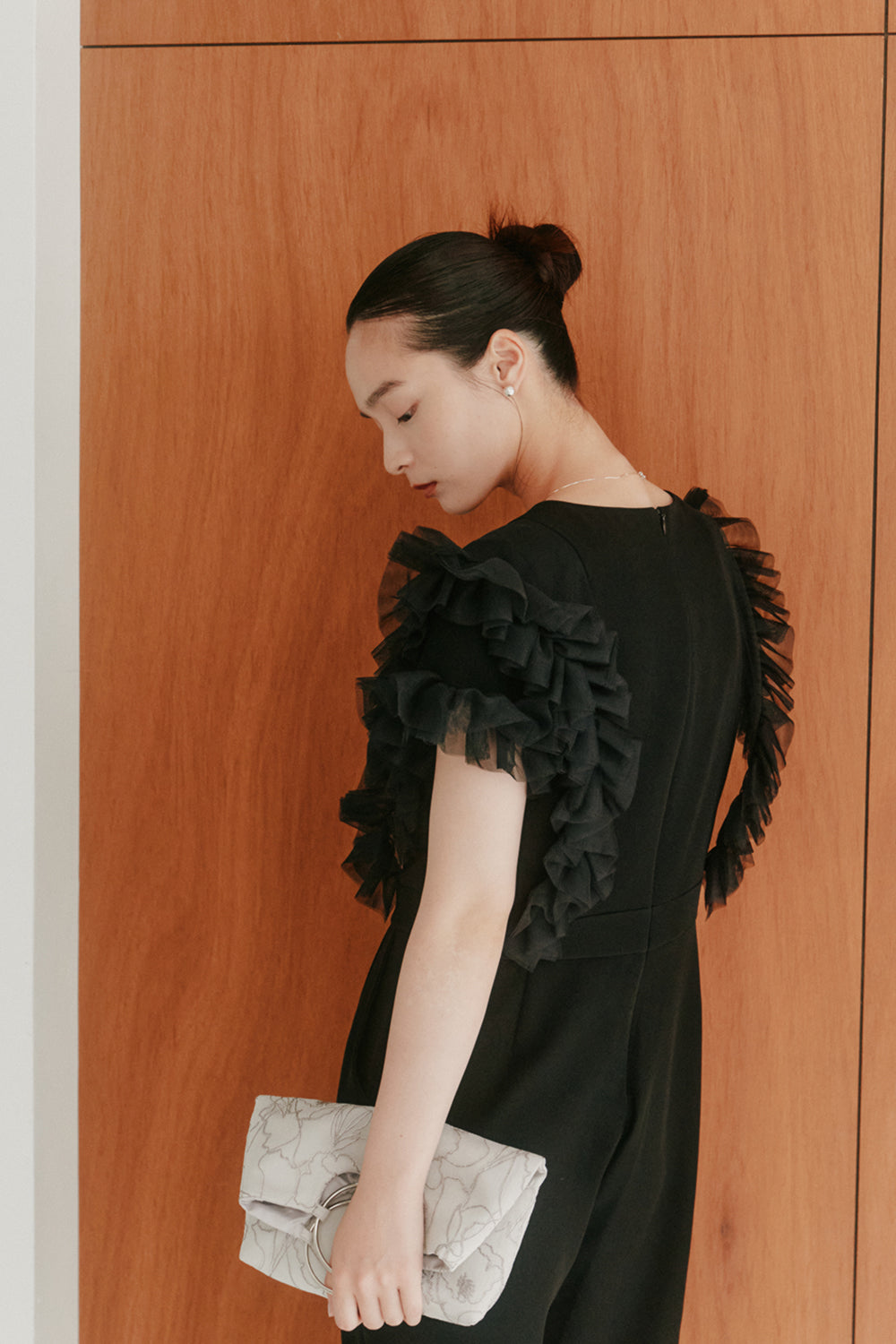 kaene チュールフリルパンツドレス / 100997 | モデル身長163cm 着用サイズ38