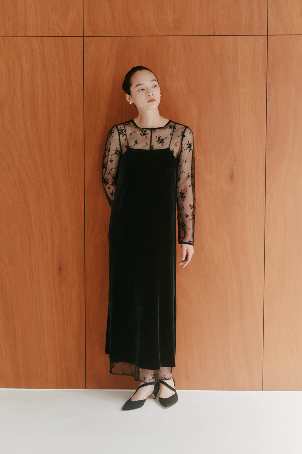 kaene フロッキーベロア2wayドレス / 100981 | モデル身長163cm 着用サイズ38