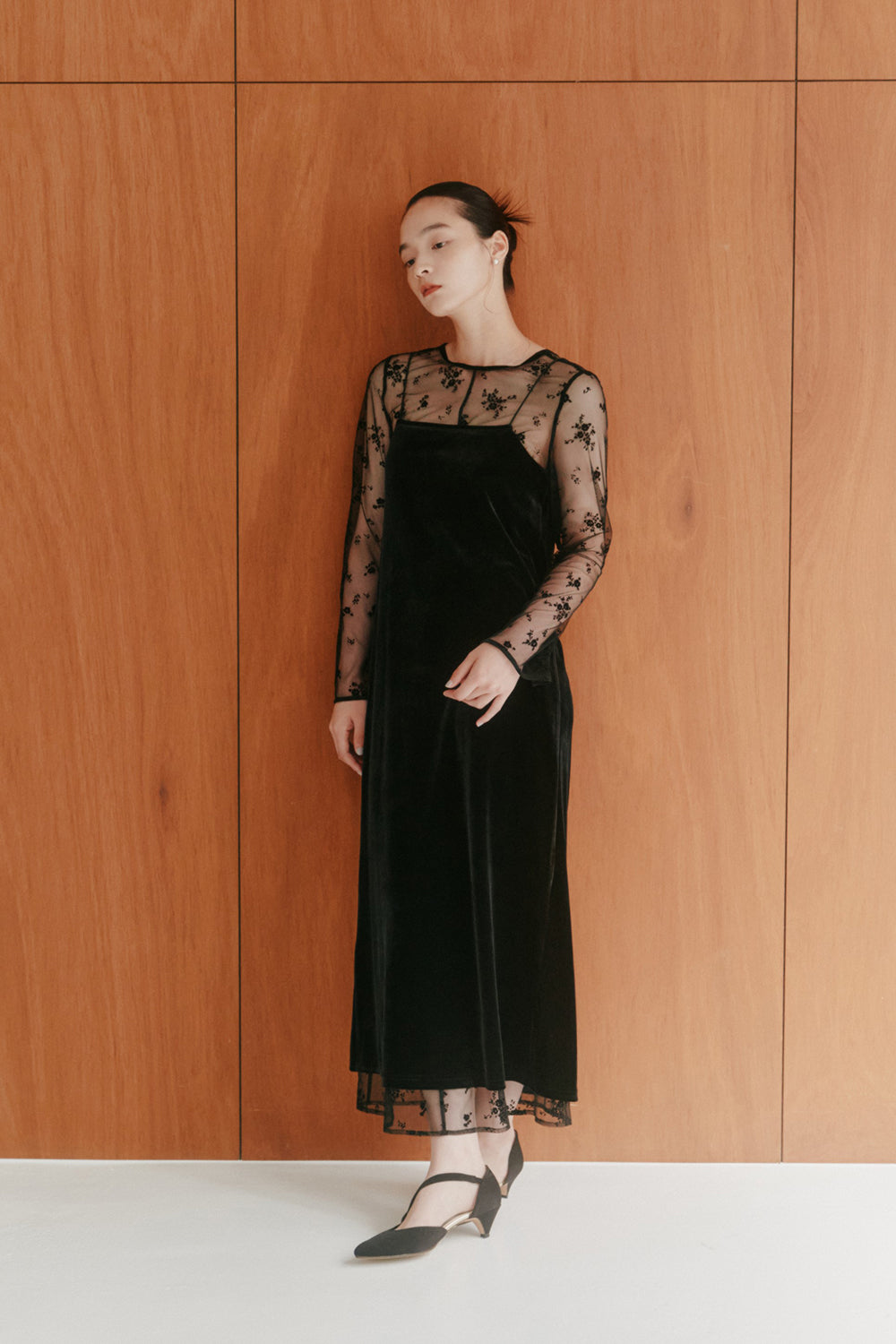 kaene フロッキーベロア2wayドレス / 100981 | モデル身長163cm 着用サイズ38