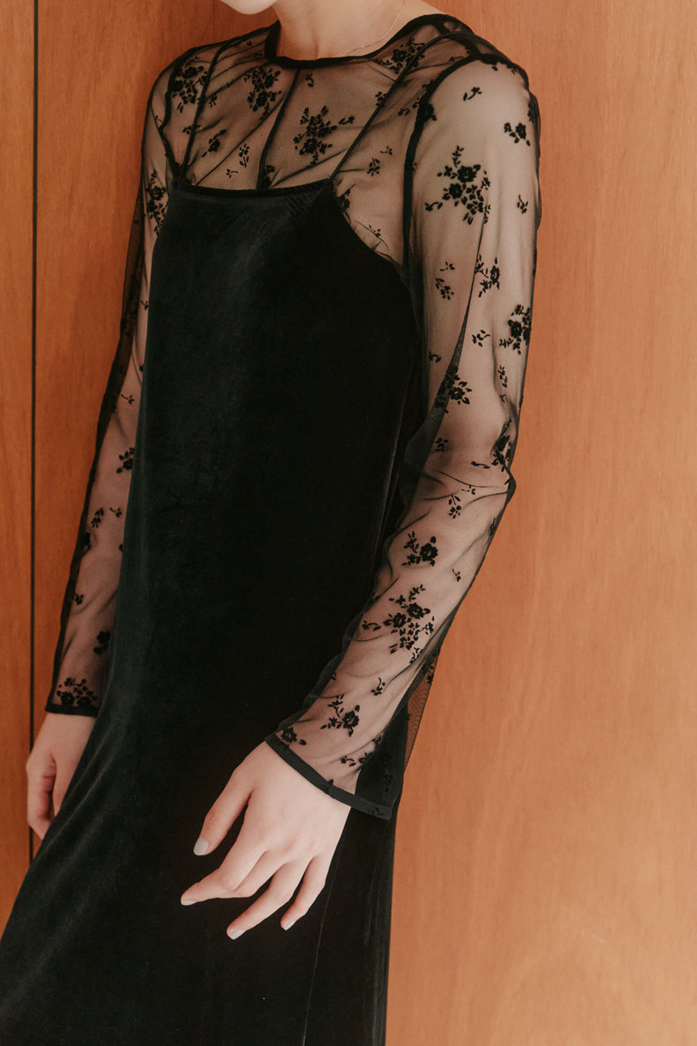 kaene フロッキーベロア2wayドレス / 100981 | モデル身長163cm 着用サイズ38