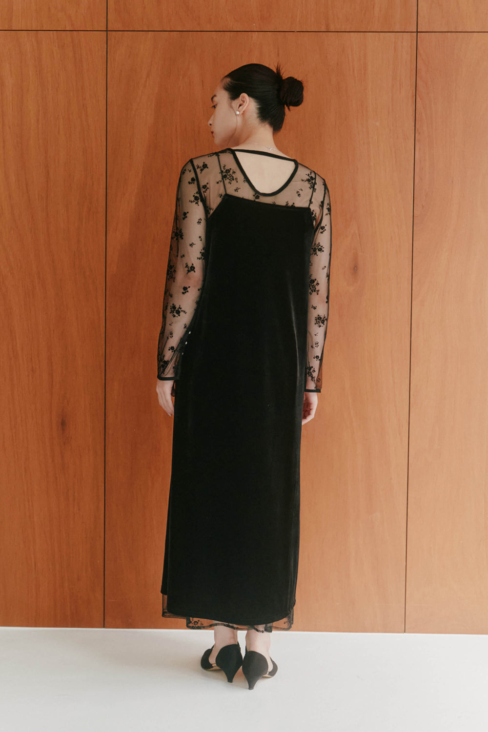 kaene フロッキーベロア2wayドレス / 100981 | モデル身長163cm 着用サイズ38