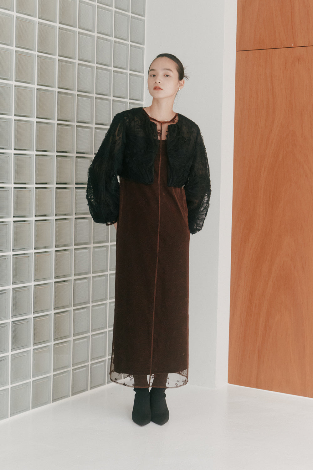 kaene チュールエンブロイダリーボレロ / 005348 | モデル身長163cm 着用サイズFREE