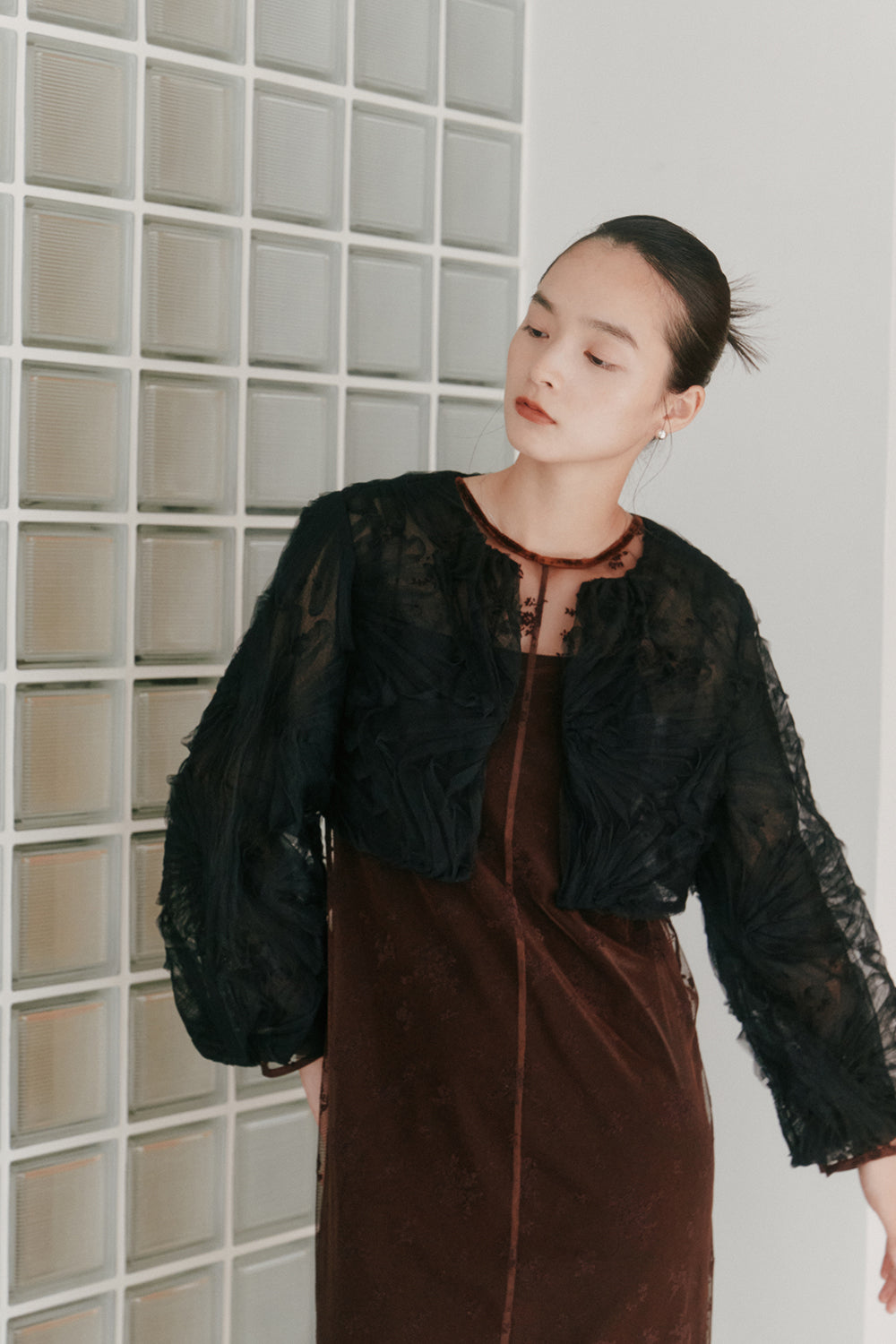 kaene チュールエンブロイダリーボレロ / 005348 | モデル身長163cm 着用サイズFREE