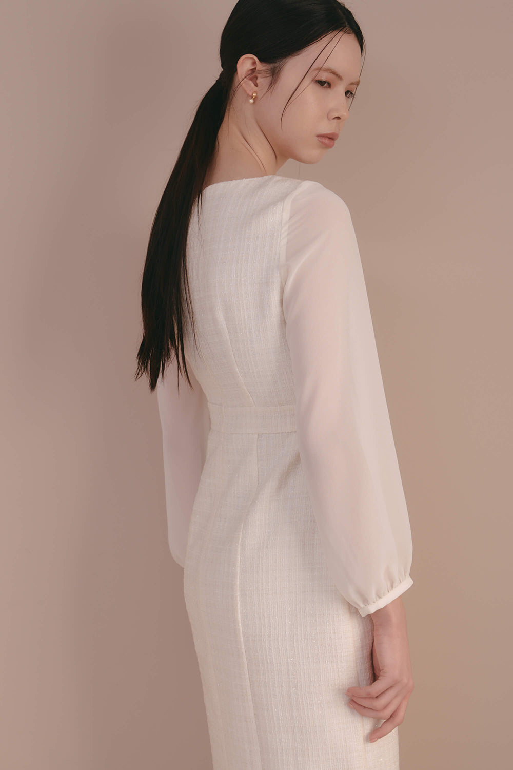 kaene ツイードシフォンドレス / 100941 | モデル身長170cm 着用サイズ34