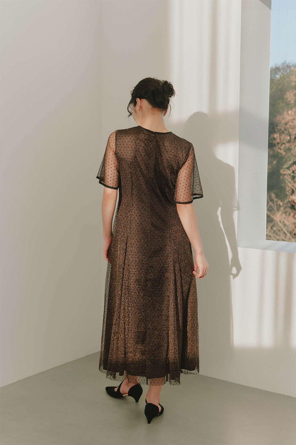 kaene パイピングドットドレス / 101038 | モデル身長166cm 着用サイズFREE