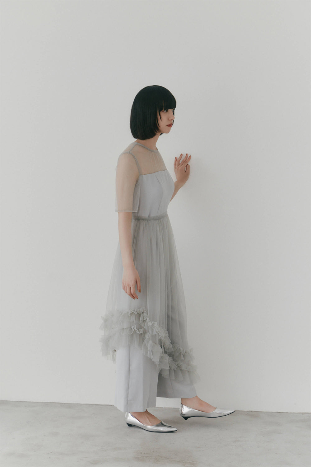 kaene チュールレイヤードオールインワン / 101028 | モデル身長167cm 着用サイズ36