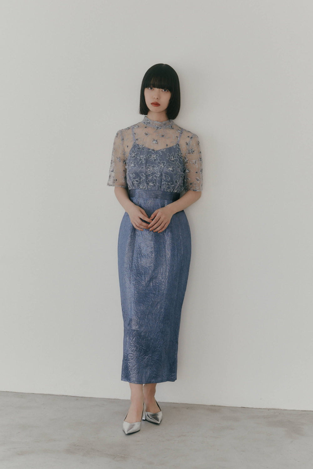 kaene エンブロイダリーレースブラウスセットドレス / 101021 | モデル身長167cm 着用サイズ38