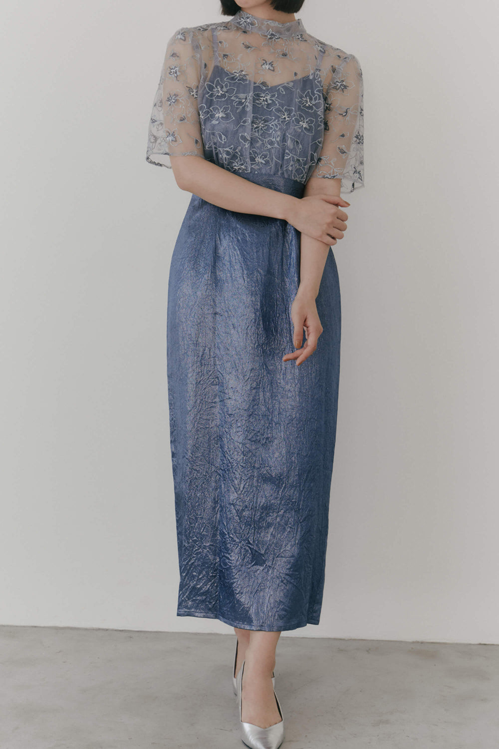 kaene エンブロイダリーレースブラウスセットドレス / 101021 | モデル身長167cm 着用サイズ38