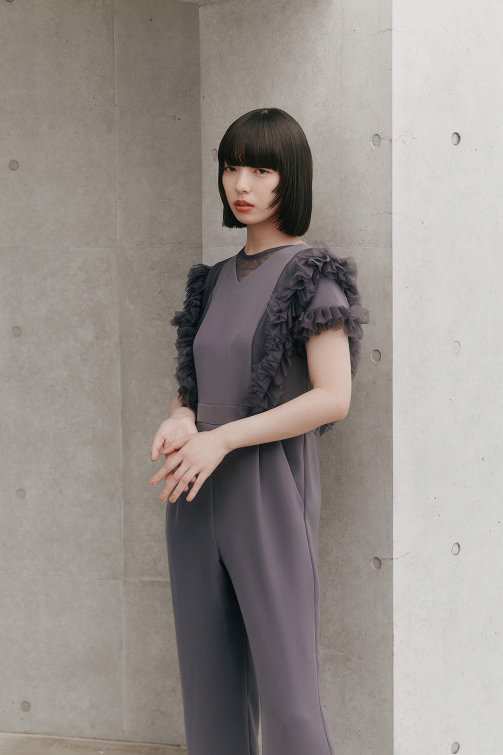 kaene チュールフリルパンツドレス / 100997 | モデル身長167cm 着用サイズ38