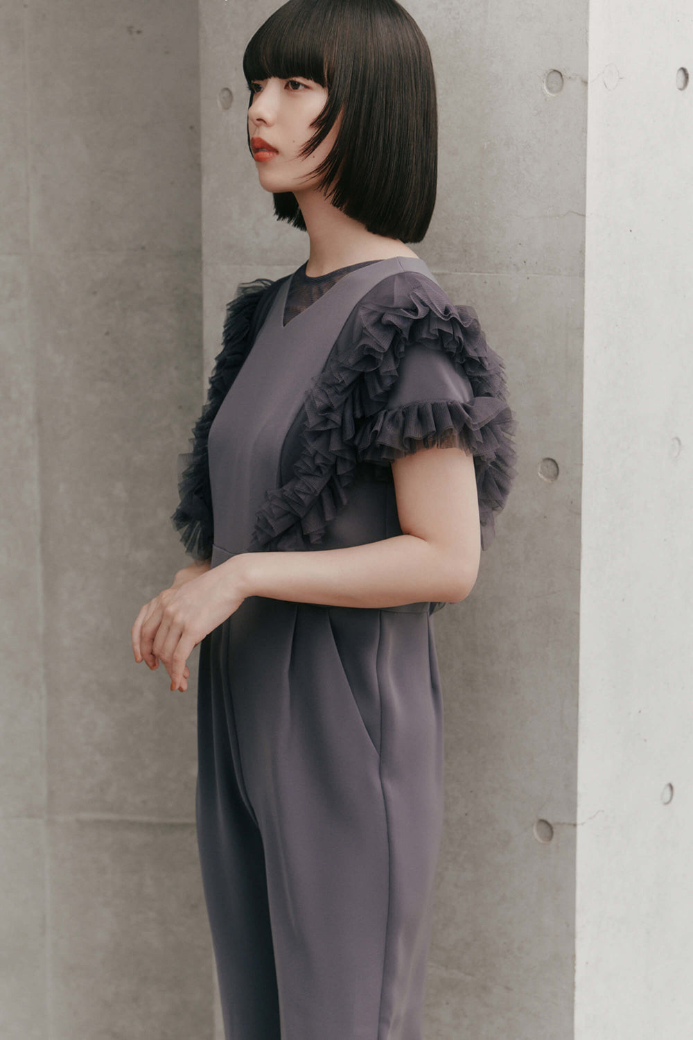 kaene チュールフリルパンツドレス / 100997 | モデル身長167cm 着用サイズ38