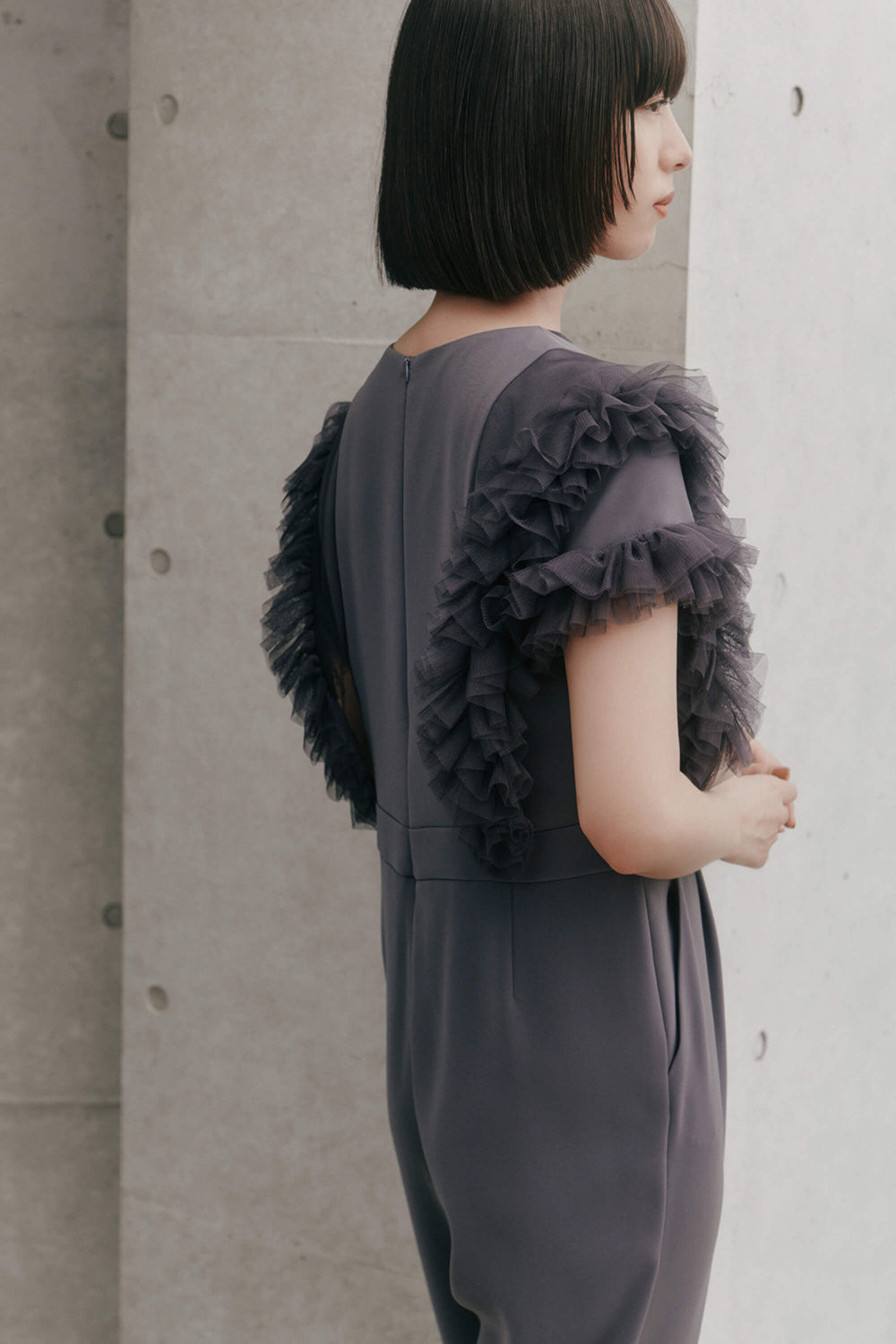 kaene チュールフリルパンツドレス / 100997 | モデル身長167cm 着用サイズ38