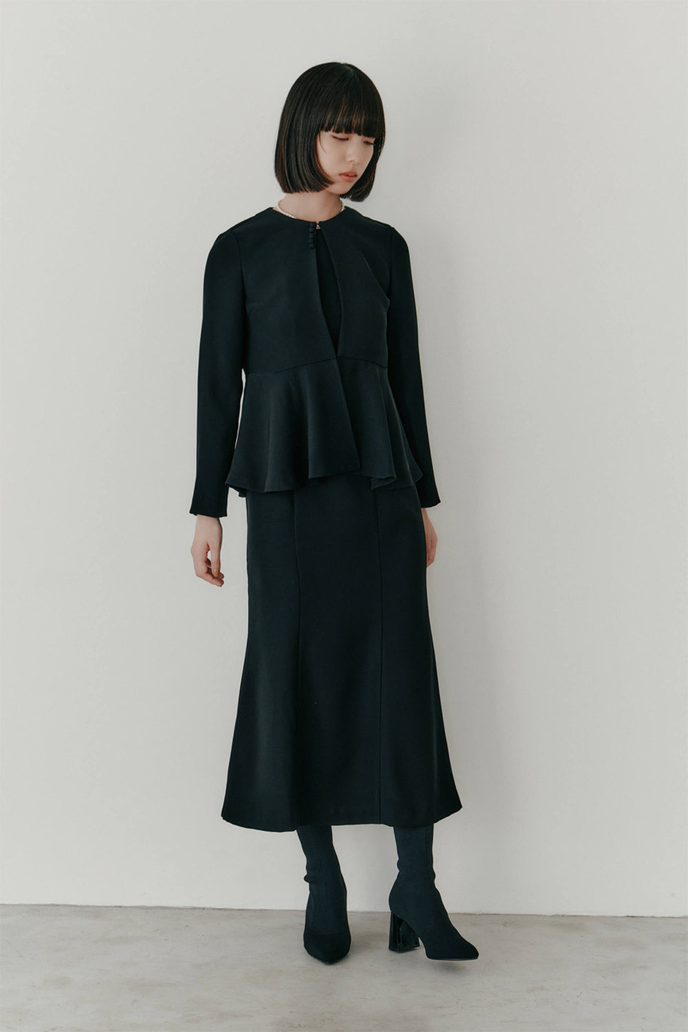 kaene フレアジャケットセットワンピース / 101057 | モデル身長167cm 着用サイズ36 ※black着用