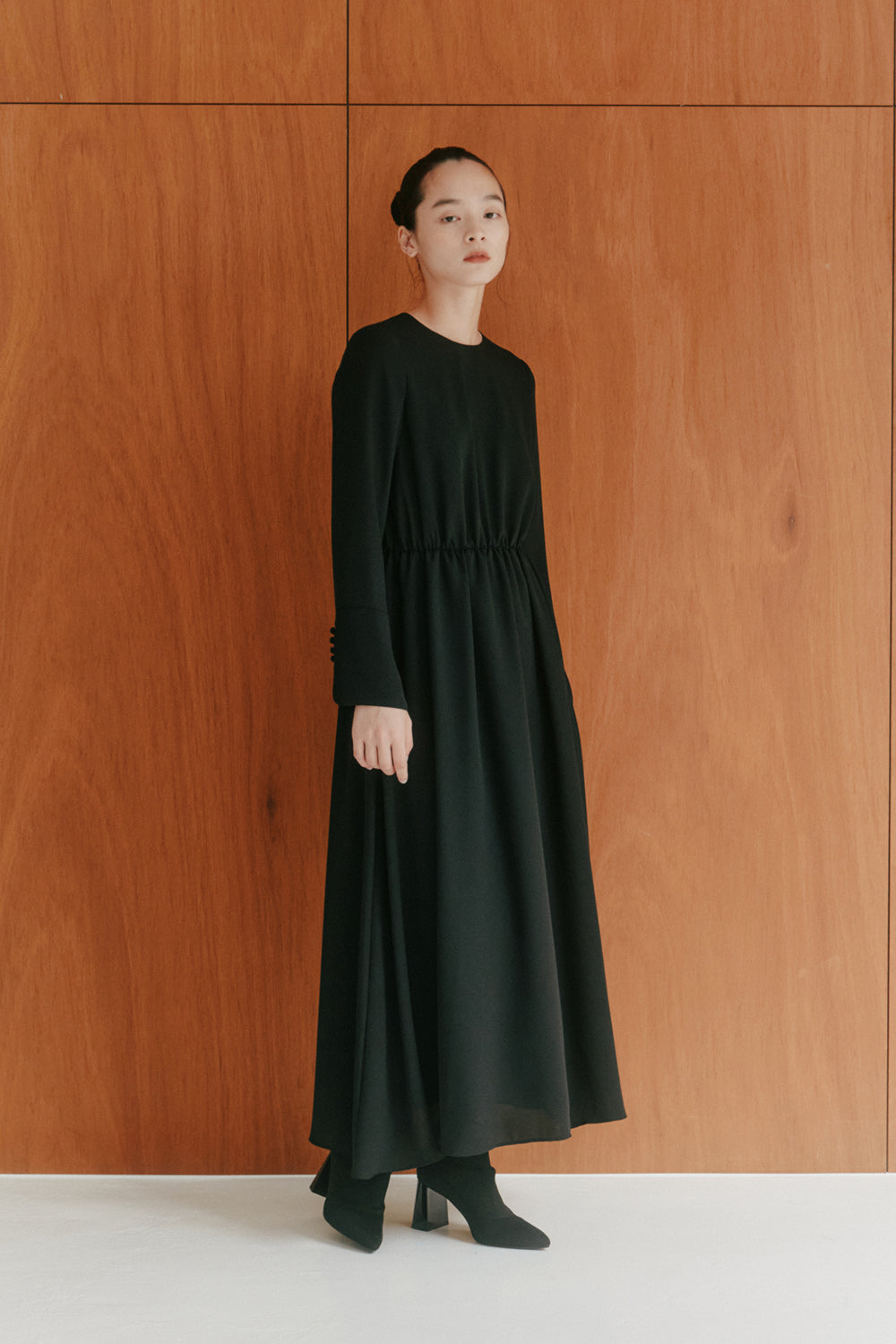 kaene フォーマルシフォンワンピース / 100957 | モデル身長163cm 着用サイズ36