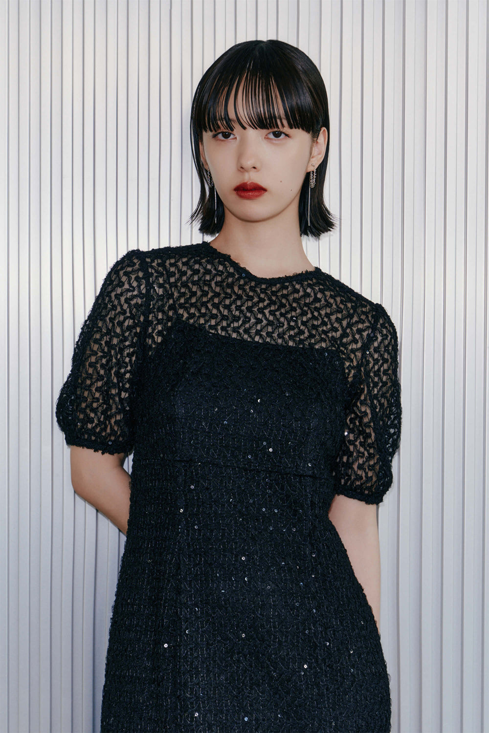 kaene スパンコールレースドレス / 101006 | モデル身長167cm 着用サイズ38 ※実際はペチコートの丈が5cm長くなります。