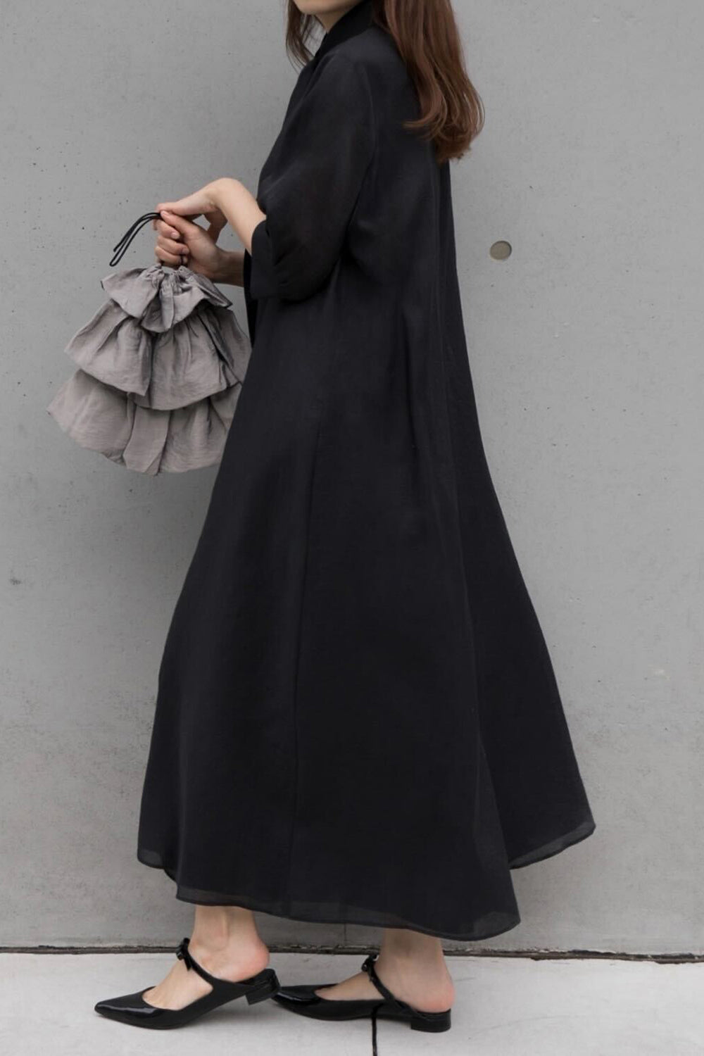 kaene シャンブレーAラインドレス / 100768 | モデル身長155cm 着用サイズ1