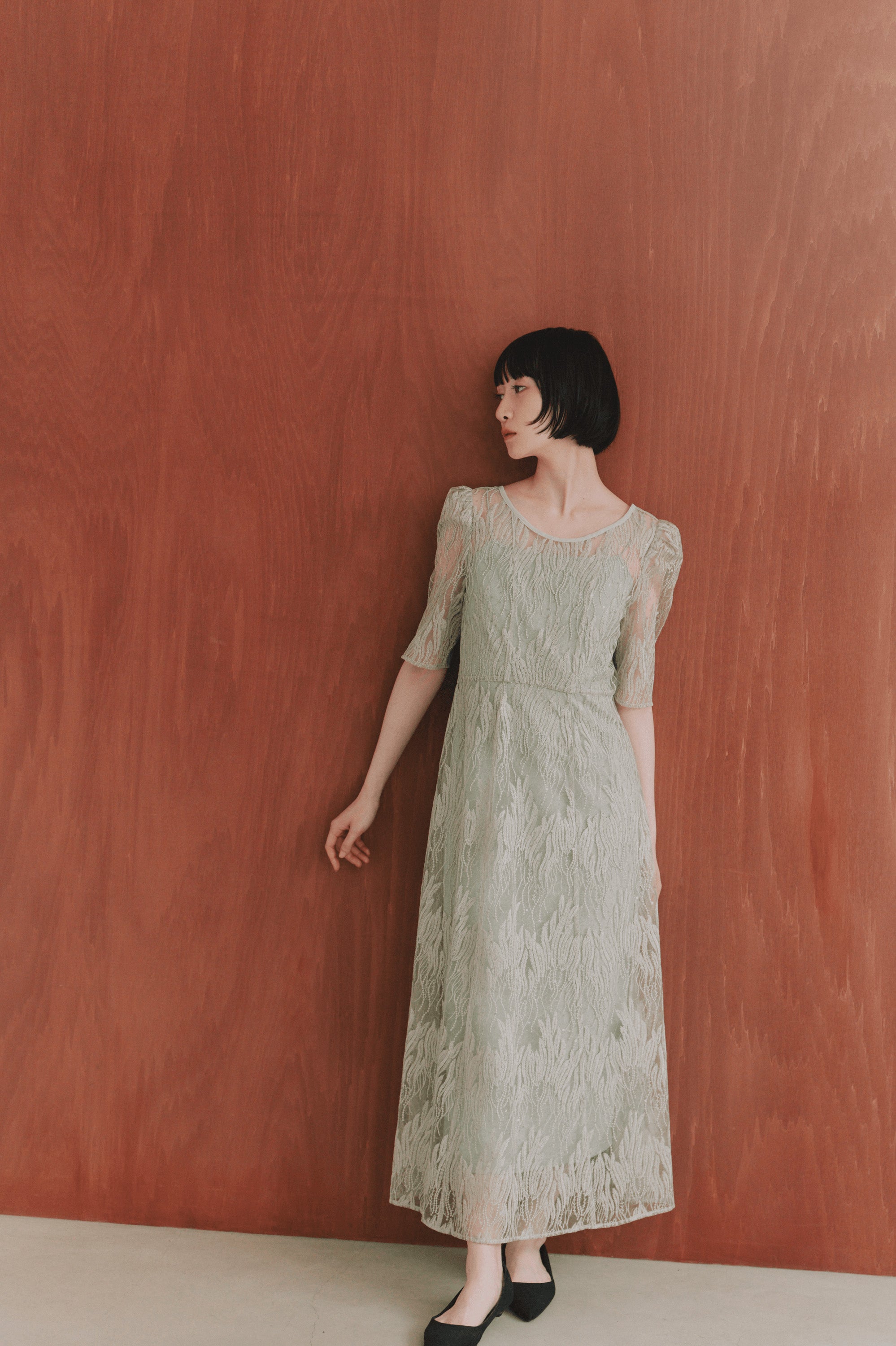 kaene スパンコールアネモネドレス / 100924 結婚式用ドレス mint | モデル身長161cm 着用サイズ36