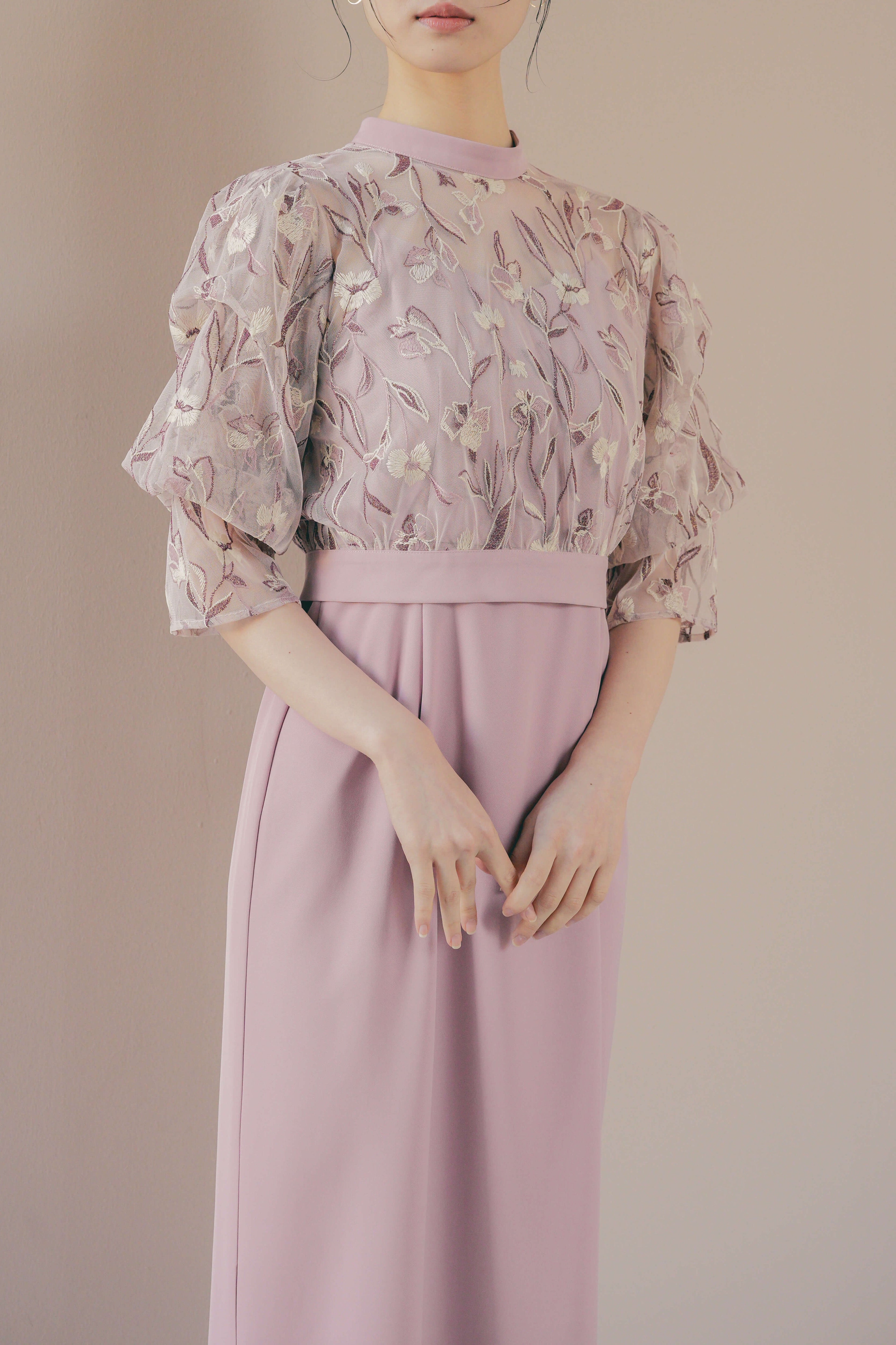 kaene 刺繍レースコンビネーションドレス / 101102 結婚式用ドレス | モデル身長170cm 着用サイズM