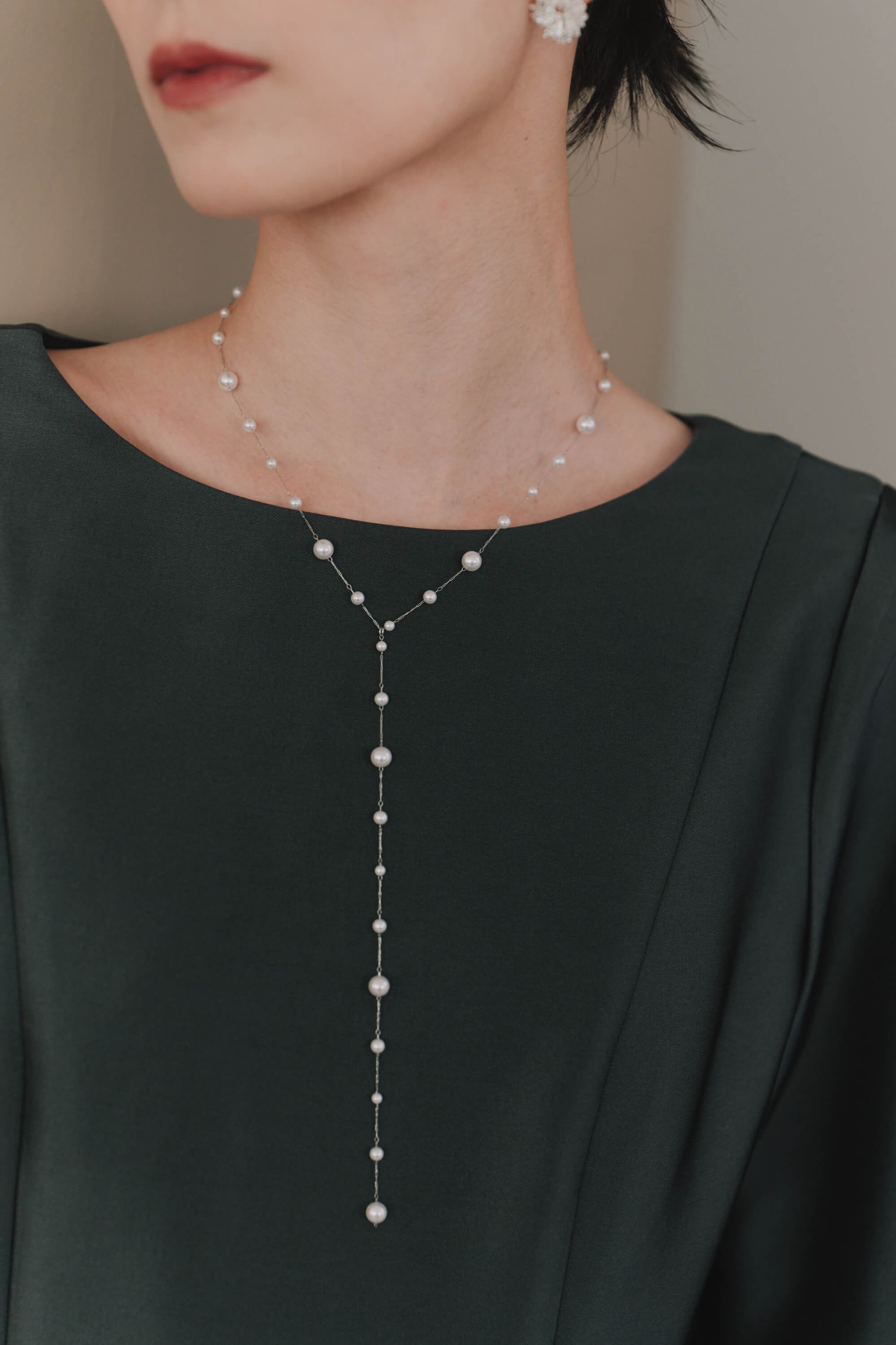 kaene フローパールロングネックレス / 032019 silver 結婚式用ネックレス | silver
