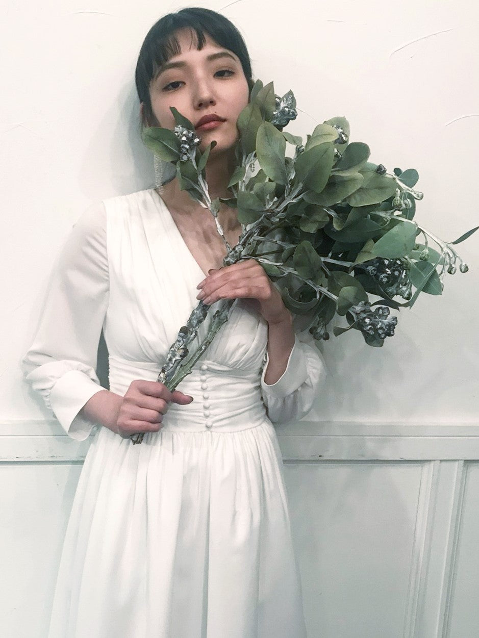 kaene シフォンロングスリーブワンピース / 100315 |モデル身長167cm 着用サイズ36