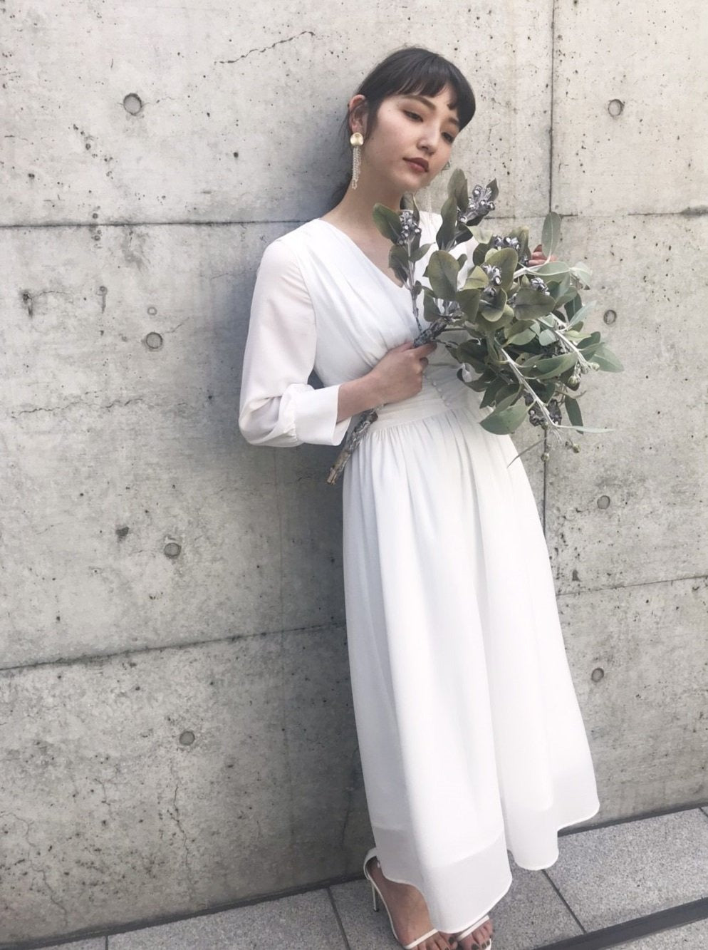 kaene シフォンロングスリーブワンピース / 100315 |モデル身長167cm 着用サイズ36