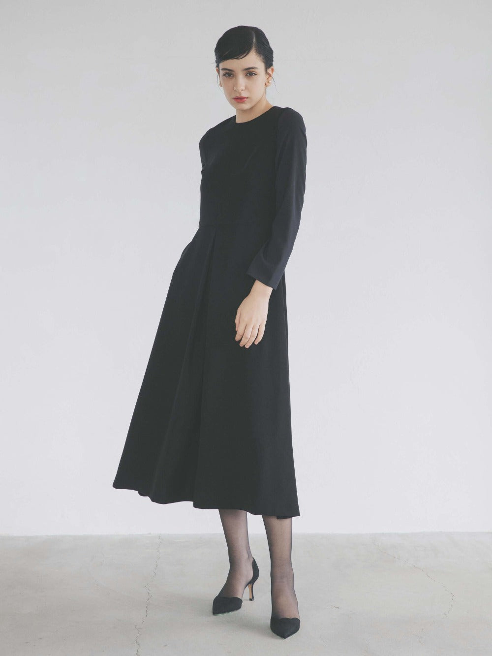 kaene シフォン合わせロングワンピース / 100647 |モデル身長170cm 着用サイズ36