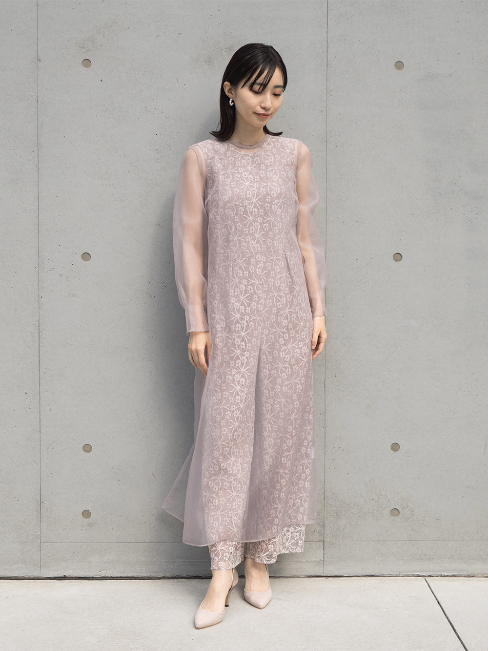 シアーレイヤードオールインワン / 100832 kaene | モデル身長160㎝ 着用サイズ36