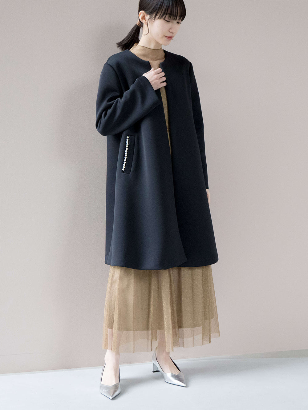 kaene パールボンディングコート / 004109 | モデル身長160cm 着用サイズ1