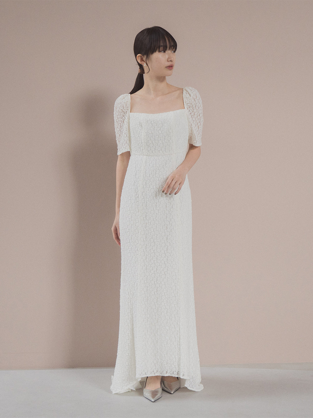 シュリンクレースマーメイドドレス / 100787 kaene | モデル身長160cm 着用サイズ34