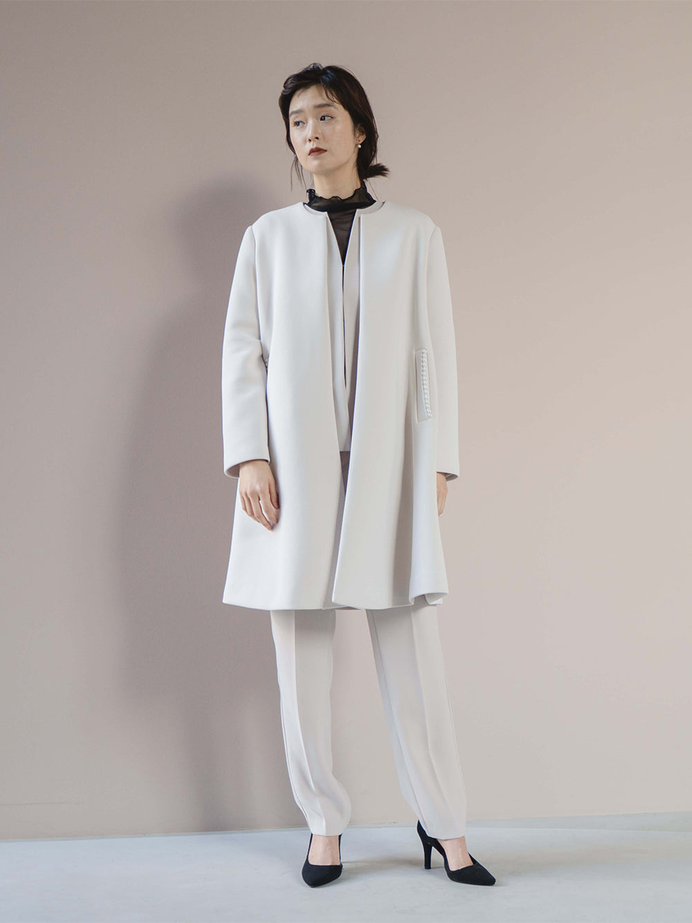 kaene パールボンディングコート / 004109 | モデル身長166cm 着用サイズ1