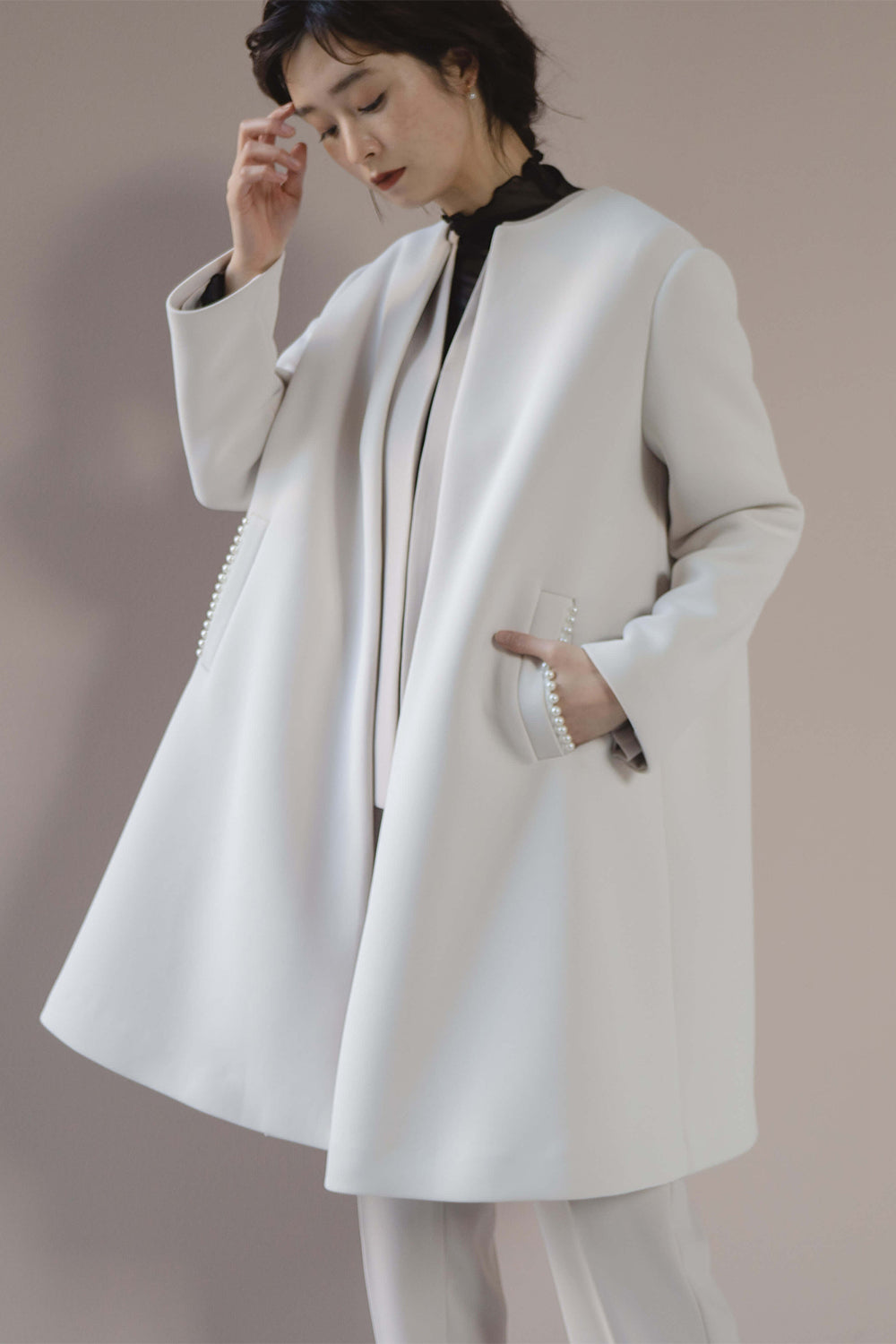kaene パールボンディングコート / 004109 | モデル身長166cm 着用サイズ1