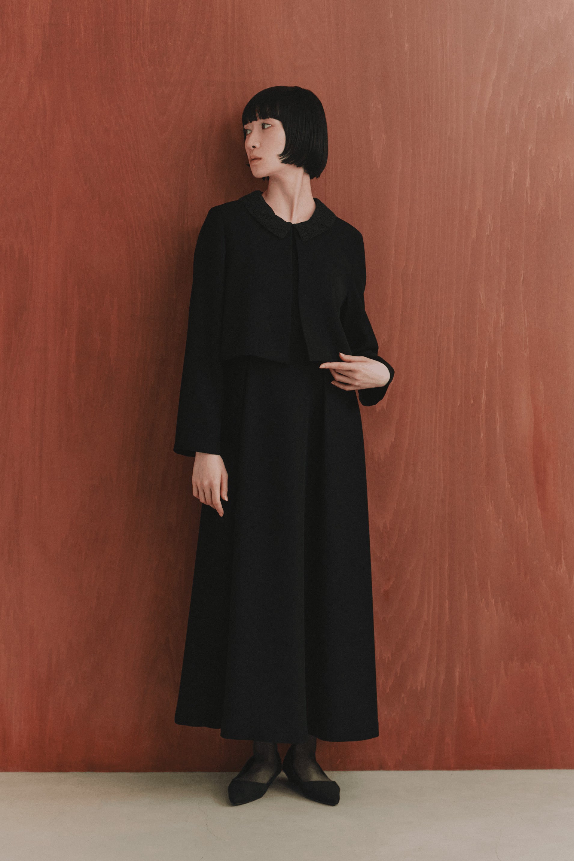 kaene レースショールフォーマルセットアップ 喪服 | モデル身長161cm 着用サイズS