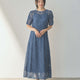 kaene  配色レースエプロンドレス / 101205 結婚式用ゲストドレス blue | モデル身長160cm　着用サイズM(38)  