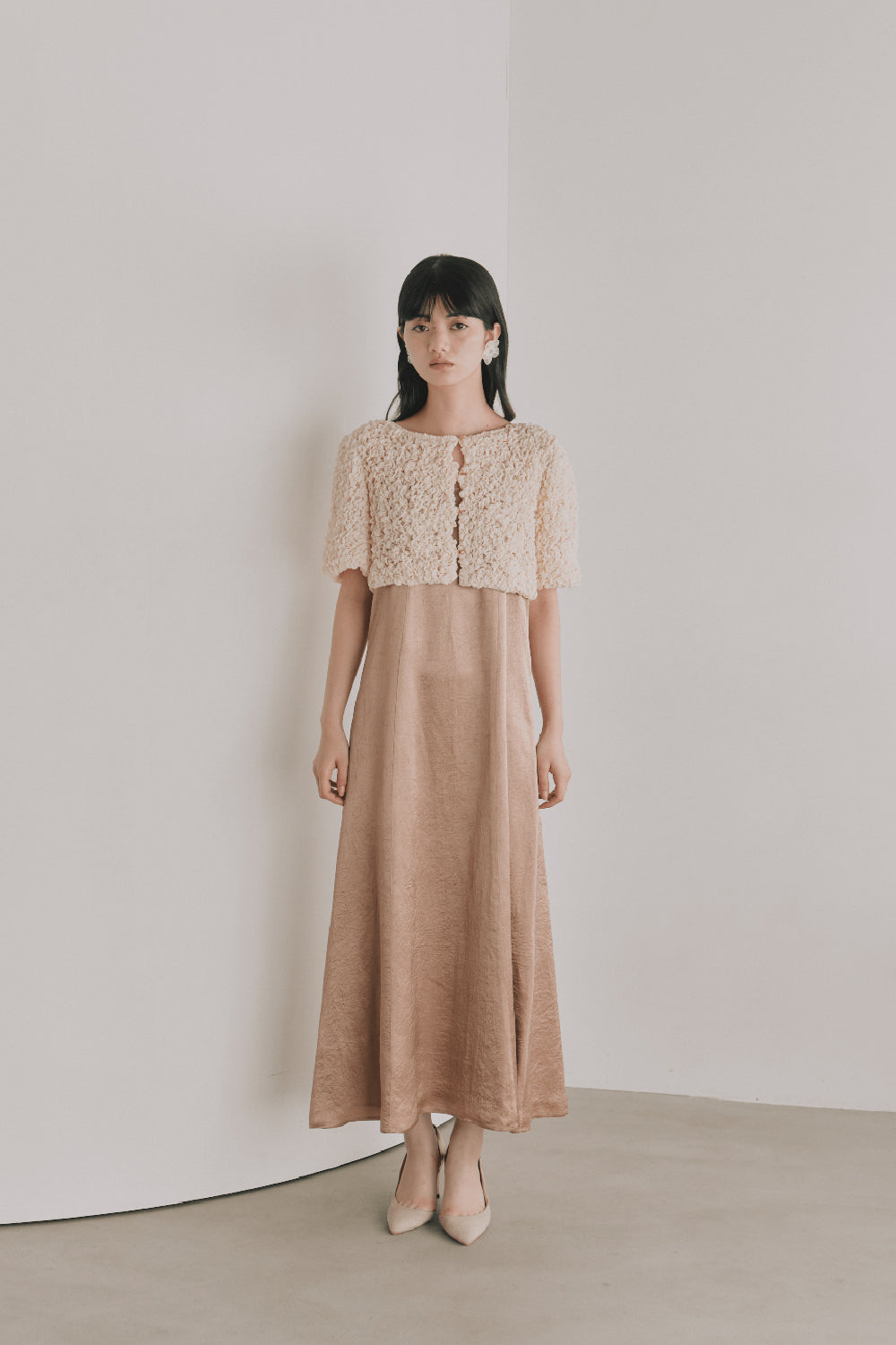 kaene シャーリングシフォンブラウスセットドレス / 101129 | モデル身長165cm　着用サイズS(36)